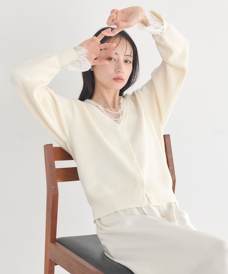 earth music&ecology「レーストリムカーディガン」|カーディガン|