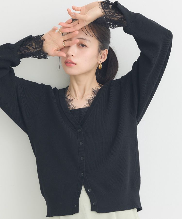 earth music&ecology「レーストリムカーディガン」|カーディガン|Black