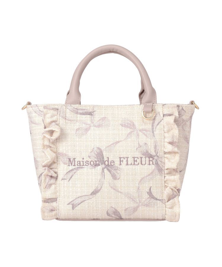 Maison de FLEUR「ツイードリボンプリント2WayバッグS」|ハンドバッグ|