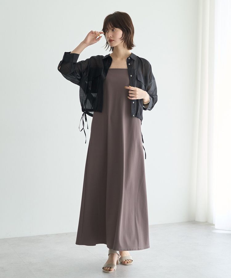 YECCA VECCA「【2点SET】シアーシャツ&times;Aラインキャミワンピース」|ワンピース|Black