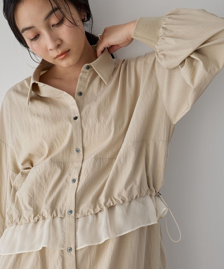 Editt by YECCA VECCA「シアーMIXドロストデザインシャツワンピース」|ワンピース|Beige