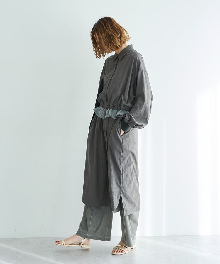 Editt by YECCA VECCA「シアーMIXドロストデザインシャツワンピース」|ワンピース|