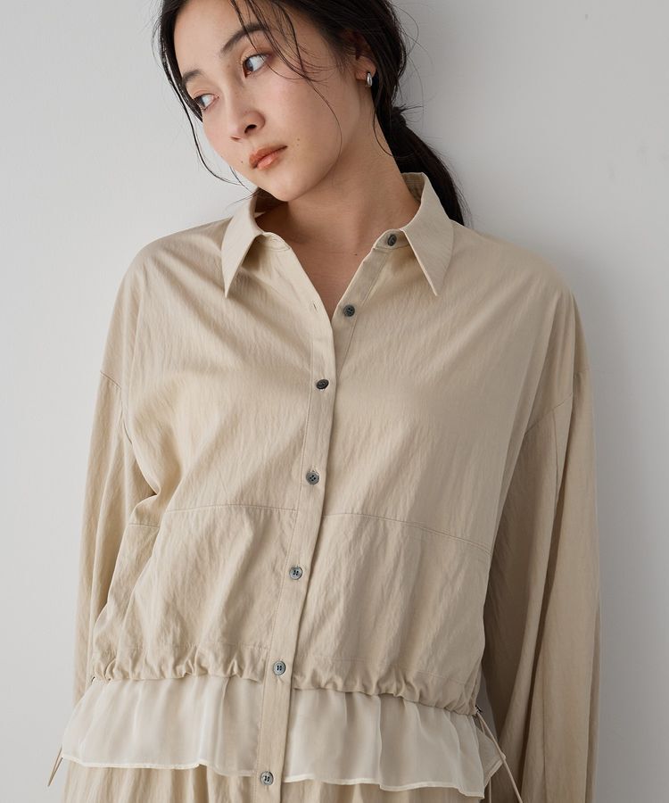 Editt by YECCA VECCA「シアーMIXドロストデザインシャツワンピース」|ワンピース|