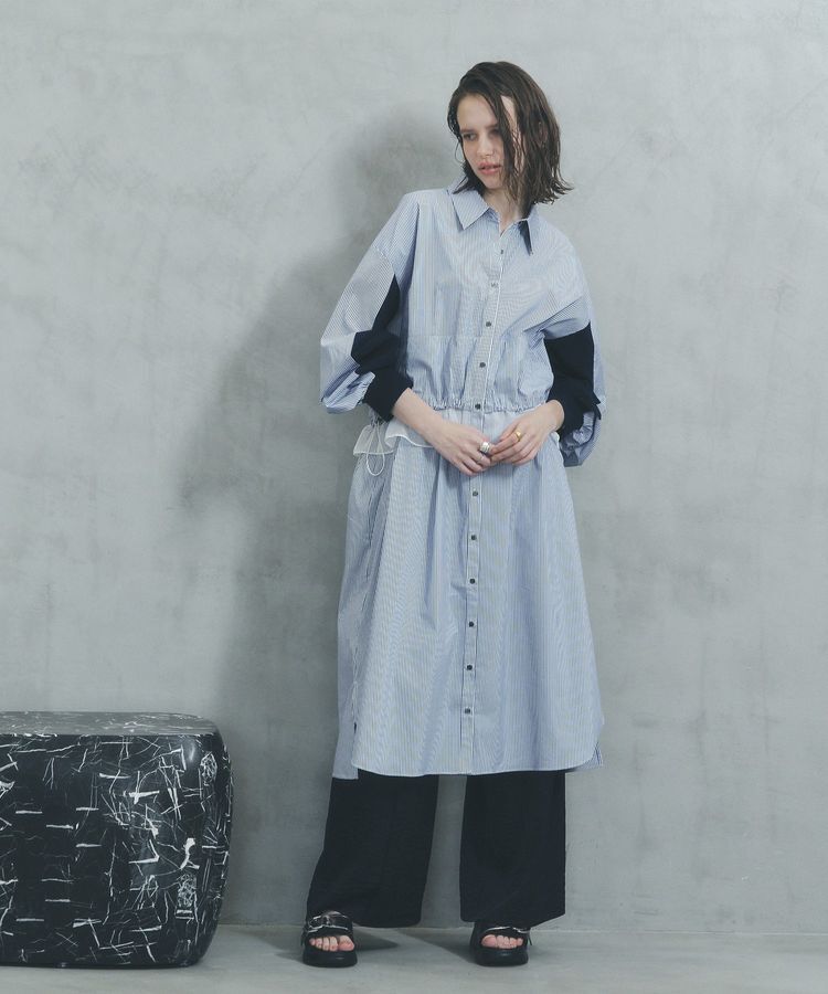 Editt by YECCA VECCA「シアーMIXドロストデザインシャツワンピース」|ワンピース|