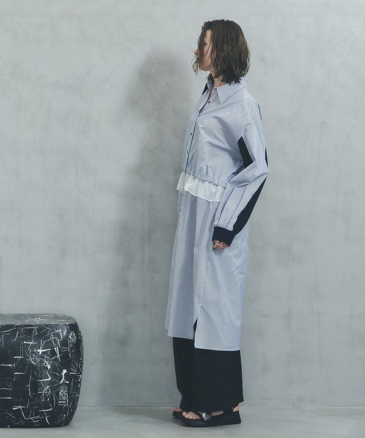 Editt by YECCA VECCA「シアーMIXドロストデザインシャツワンピース」|ワンピース|