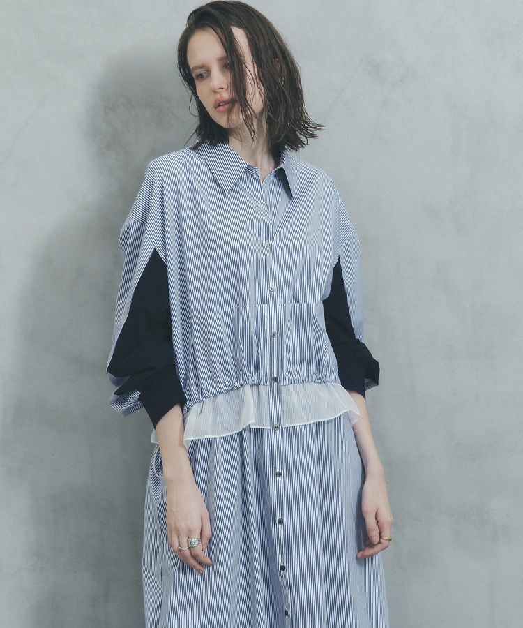 Editt by YECCA VECCA「シアーMIXドロストデザインシャツワンピース」|ワンピース|