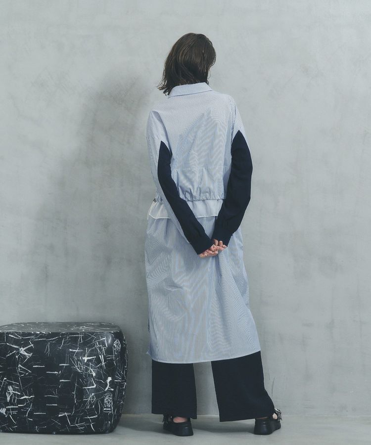 Editt by YECCA VECCA「シアーMIXドロストデザインシャツワンピース」|ワンピース|