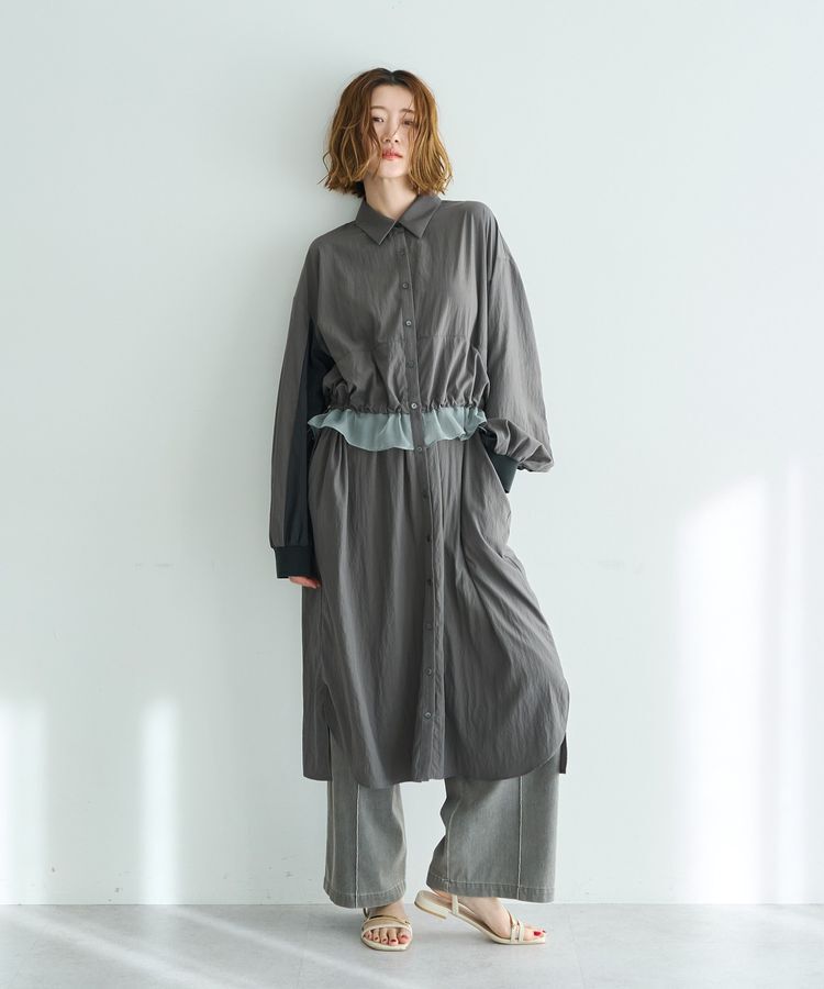 Editt by YECCA VECCA「シアーMIXドロストデザインシャツワンピース」|ワンピース|