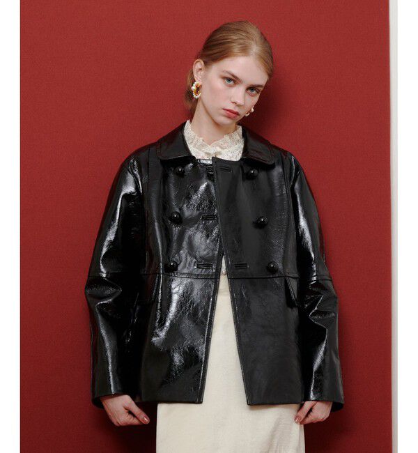 LOULOU WILLOUGHBY「【LOULOU WILLOUGHBY】クラッシュエナメルレザーブルゾン」|ブルゾン・スタジャン|ブラック