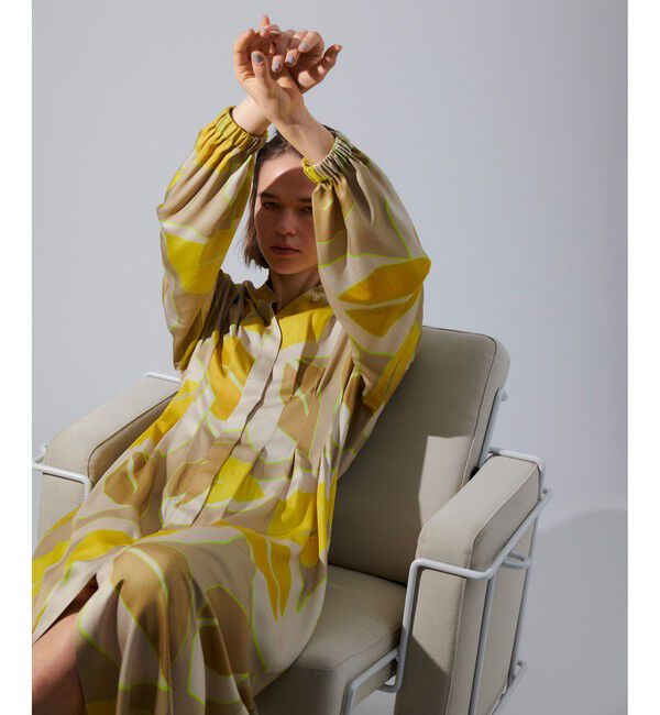 allureville「FASACリーフプリントギャザーワンピース」|ワンピース|