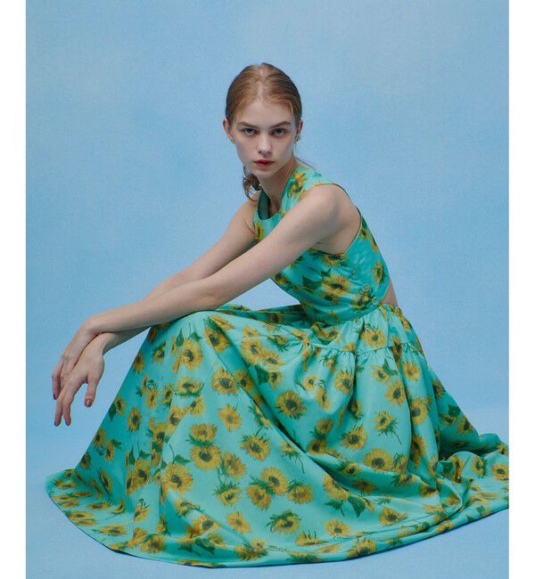 LOULOU WILLOUGHBY「【LOULOU WILLOUGHBY】サンフラワープリントバッククロスワンピース」|ワンピース|