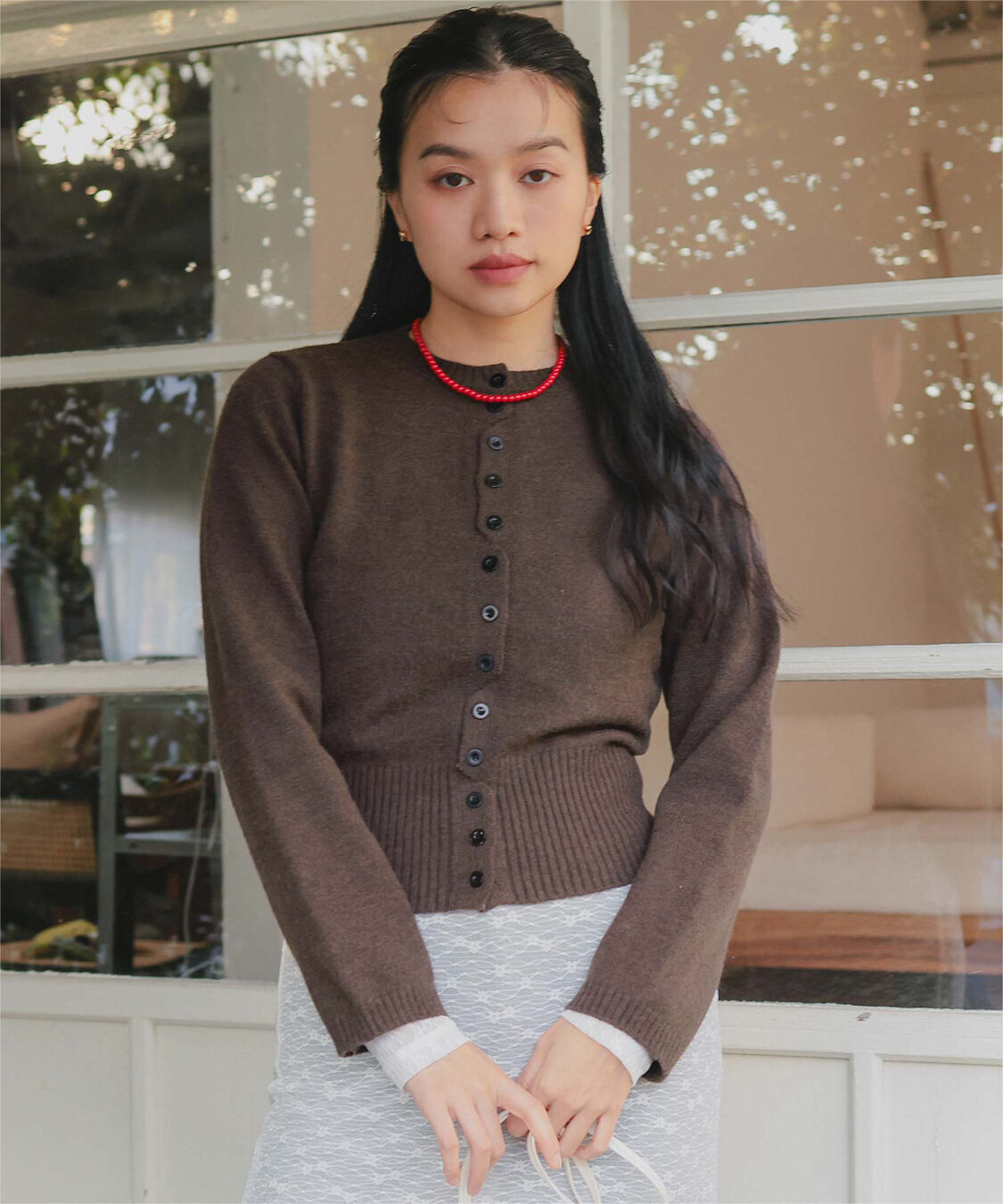 miette「メニーボタンニットカーディガン」|ニット・セーター|ブラウン
