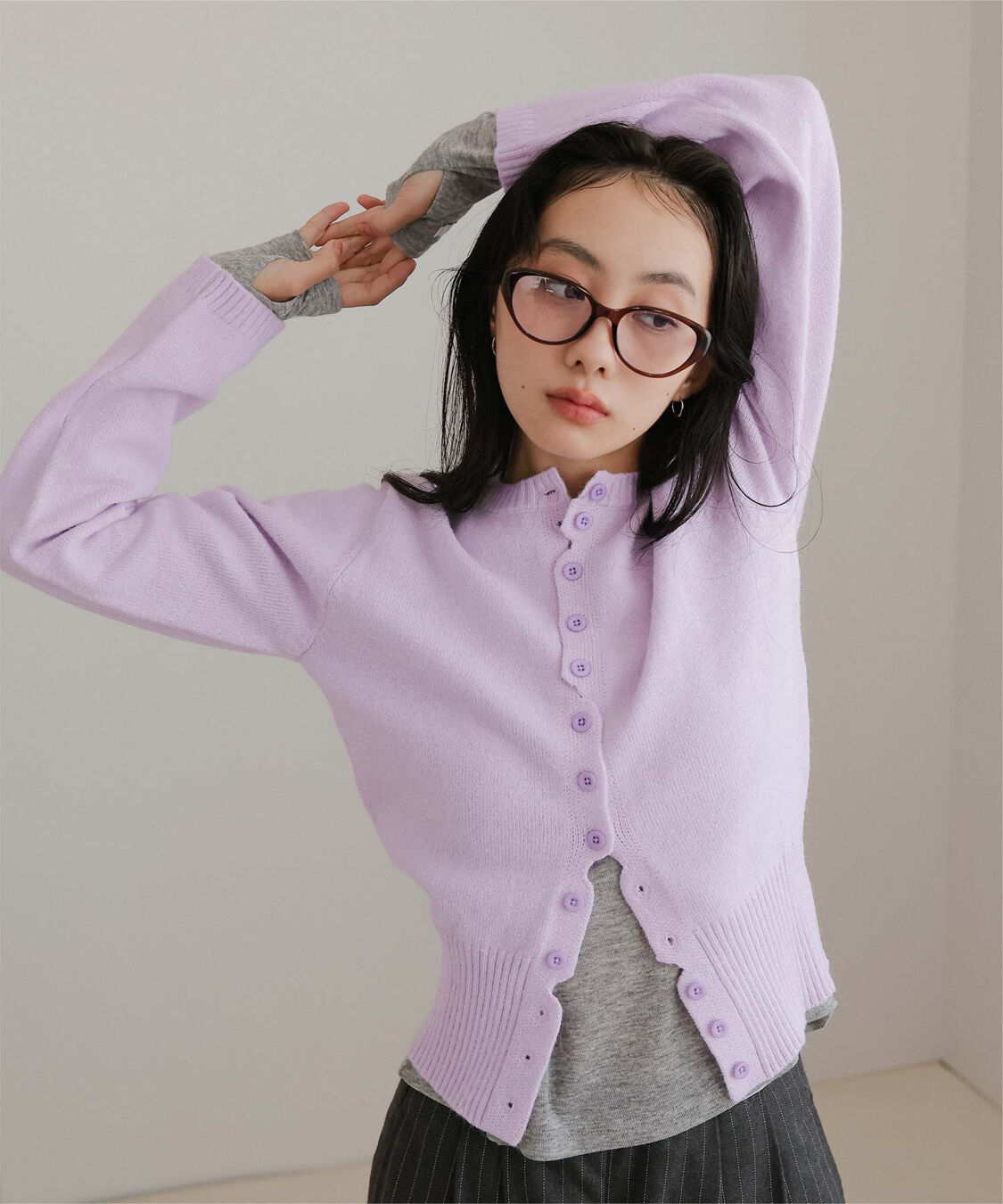 miette「メニーボタンニットカーディガン」|ニット・セーター|ライトパープル