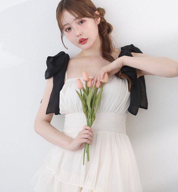  「肩リボンティアードキャミワンピ」|ワンピース|