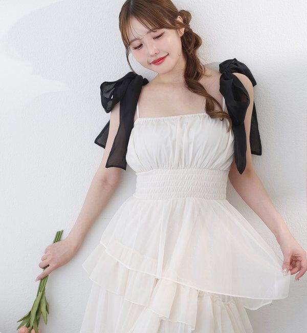  「肩リボンティアードキャミワンピ」|ワンピース|