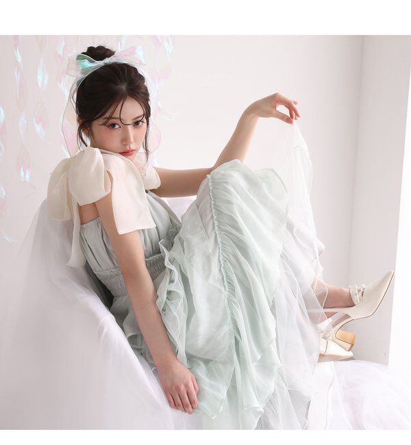  「肩リボンティアードキャミワンピ」|ワンピース|