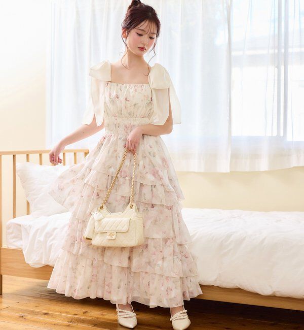  「肩リボンティアードキャミワンピ」|ワンピース|