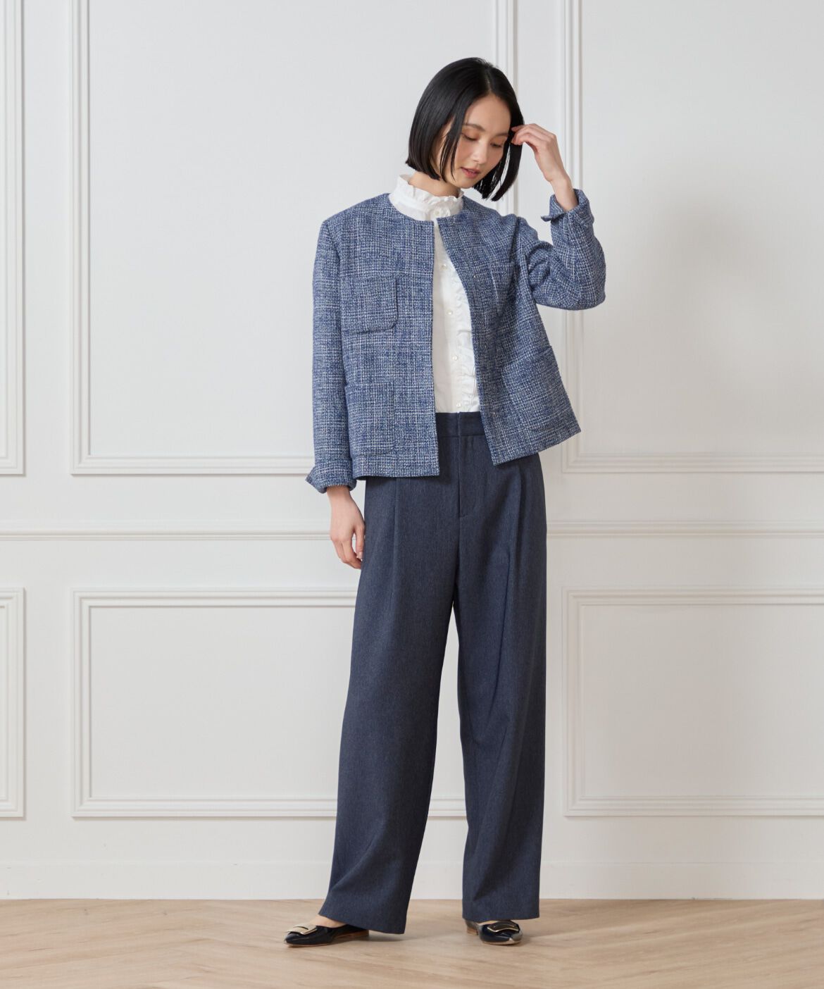 7-IDconcept.「《大きいサイズ》デニムライクワイドパンツ」|スラックス|