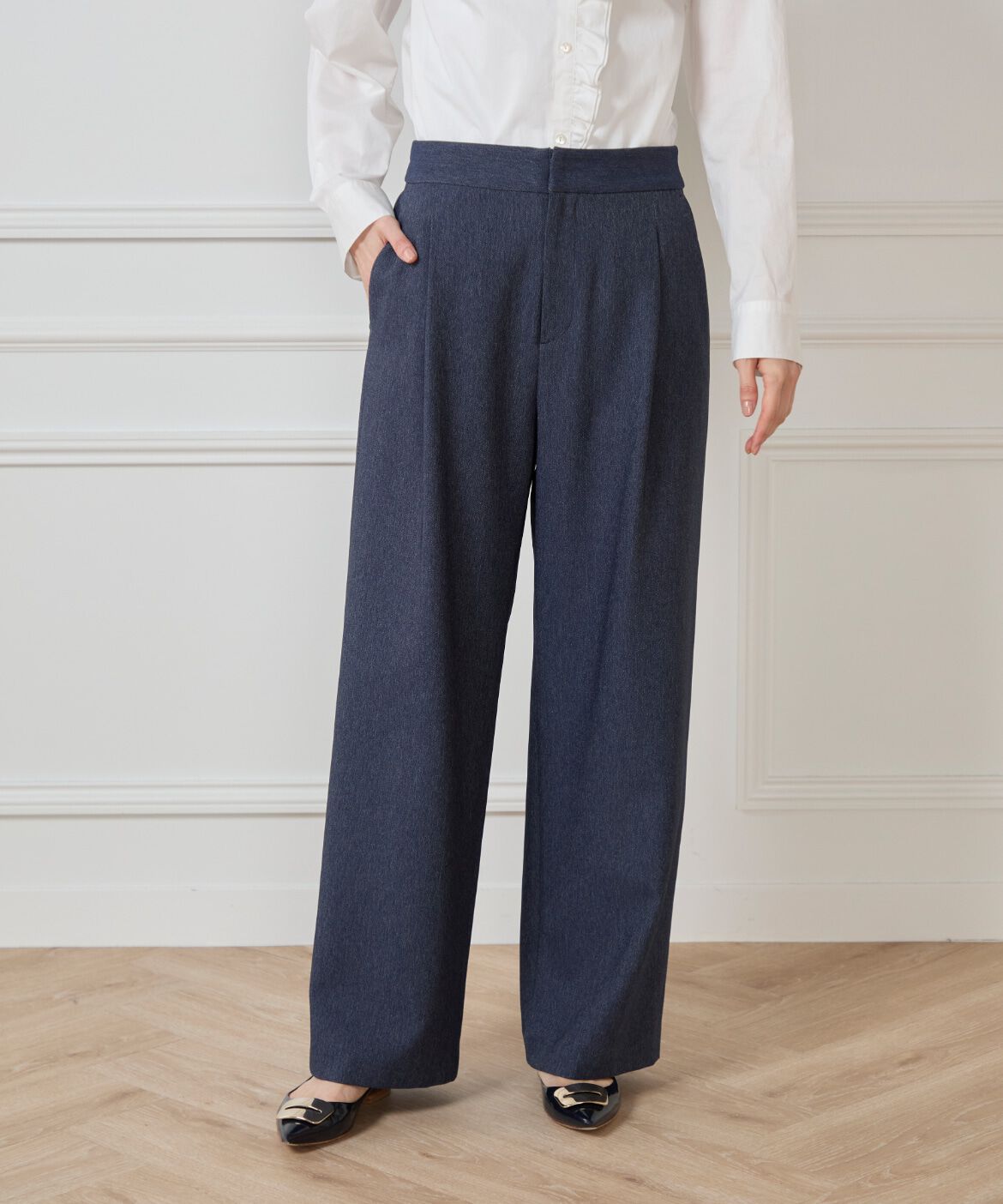 7-IDconcept.「《大きいサイズ》デニムライクワイドパンツ」|スラックス|