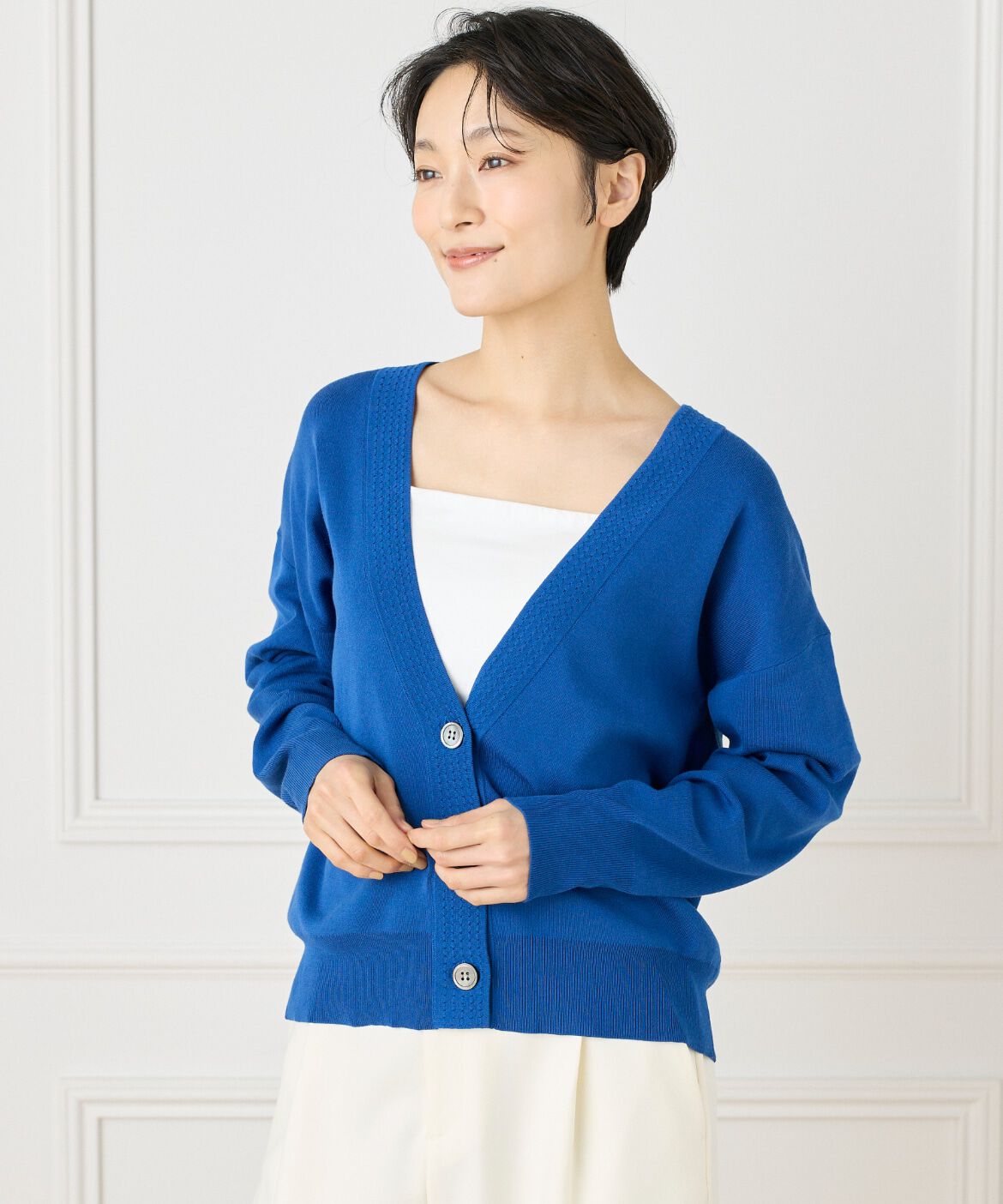 7-IDconcept.「《大きいサイズ》Ｖネックカーディガン」|カーディガン|ブルー1