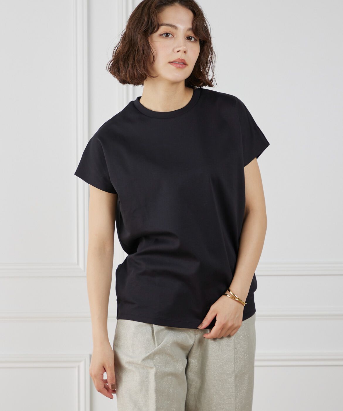 INED「《WEB限定》フレンチスリーブカットソー」|Tシャツ・カットソー|ブラック