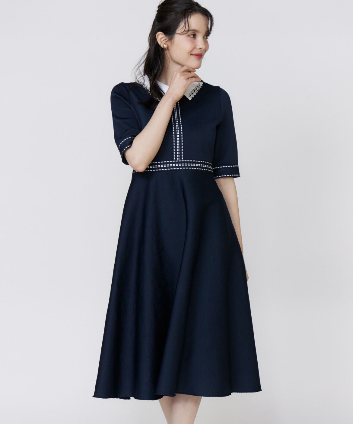 Maglie le cassetto「《M Maglie le cassetto》レース衿ニットワンピース」|ワンピース|