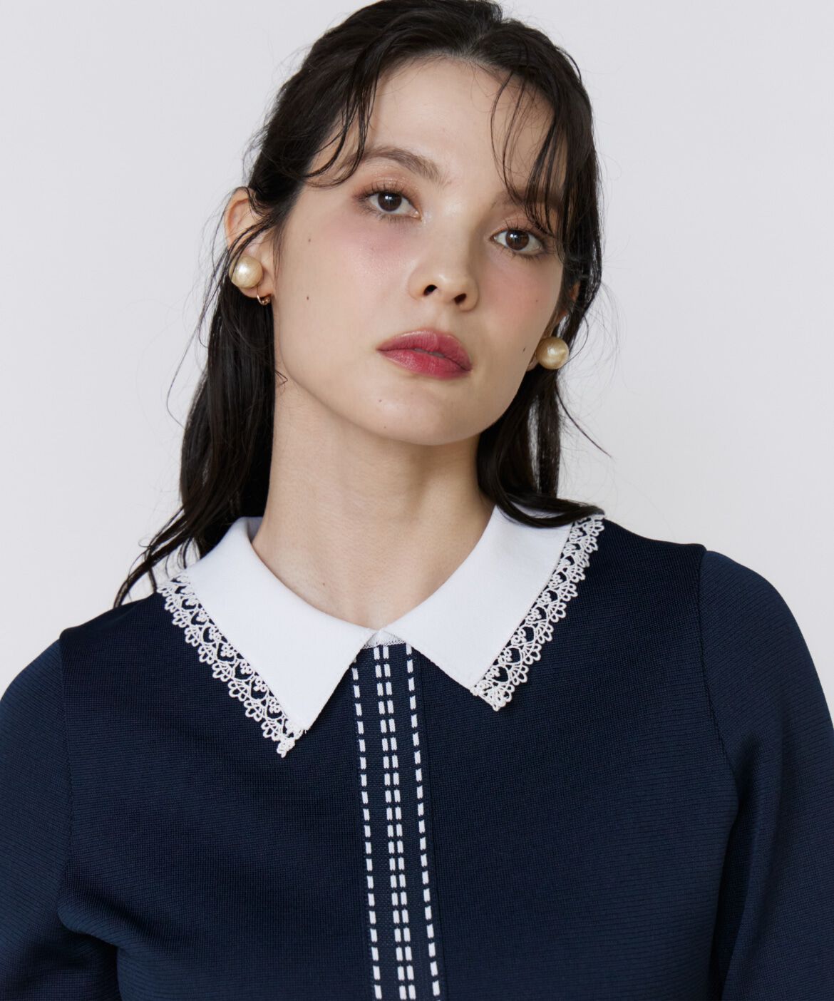 Maglie le cassetto「《M Maglie le cassetto》レース衿ニットワンピース」|ワンピース|