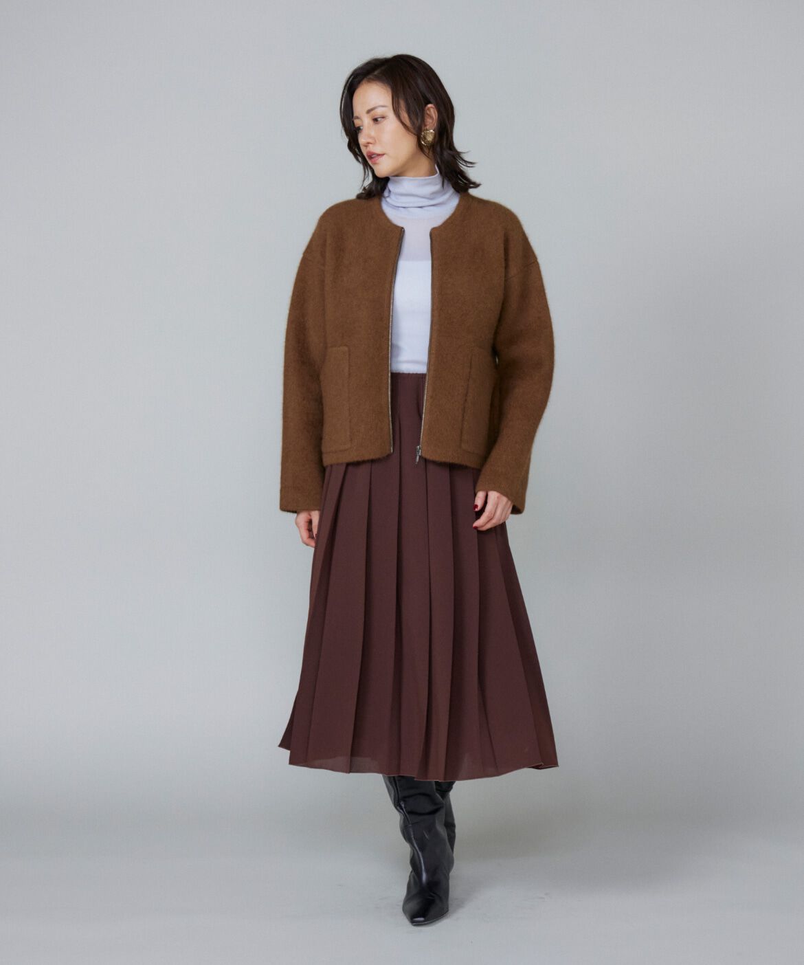 Le Souk「ラクーン接結編みニットブルゾン」|カーディガン|