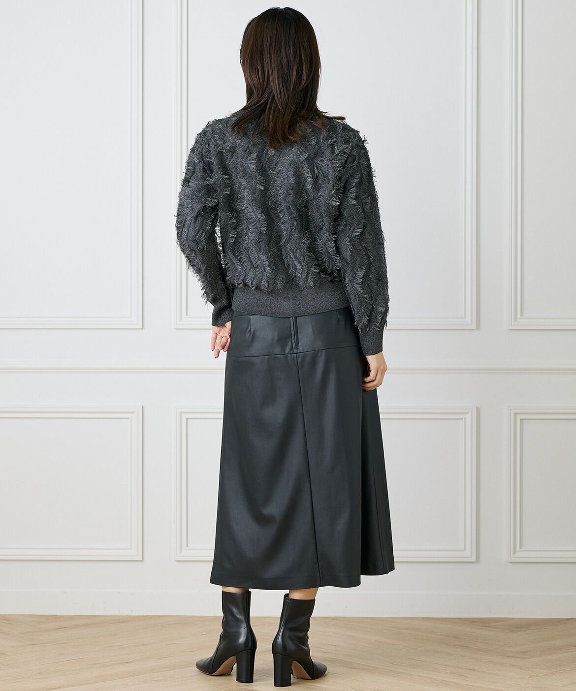 INED「《大きいサイズ》フリンジVネックカーディガン」|カーディガン|