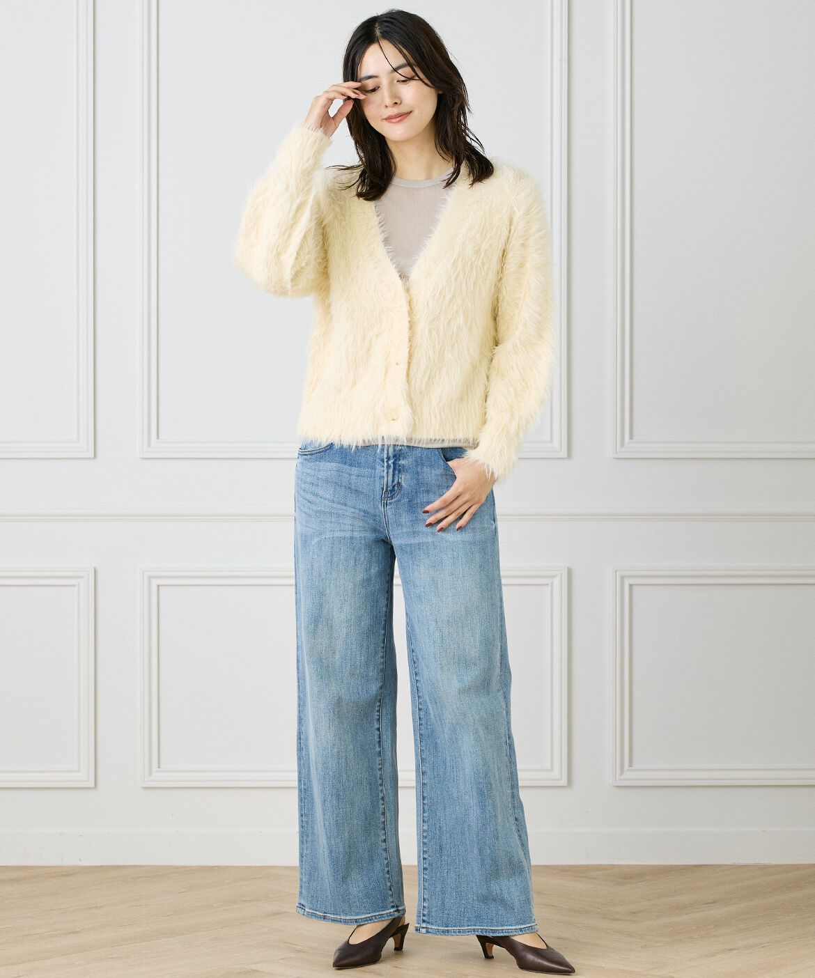 INED「Vネックファーカーディガン《YVON》」|カーディガン|