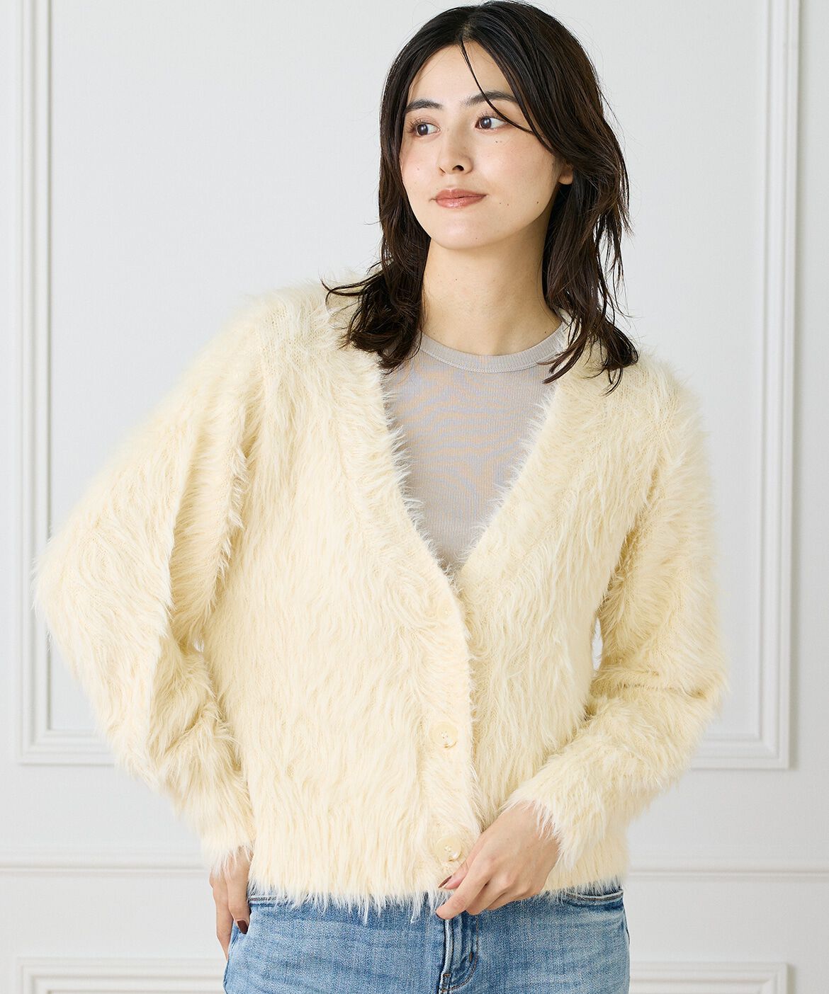 INED「Vネックファーカーディガン《YVON》」|カーディガン|