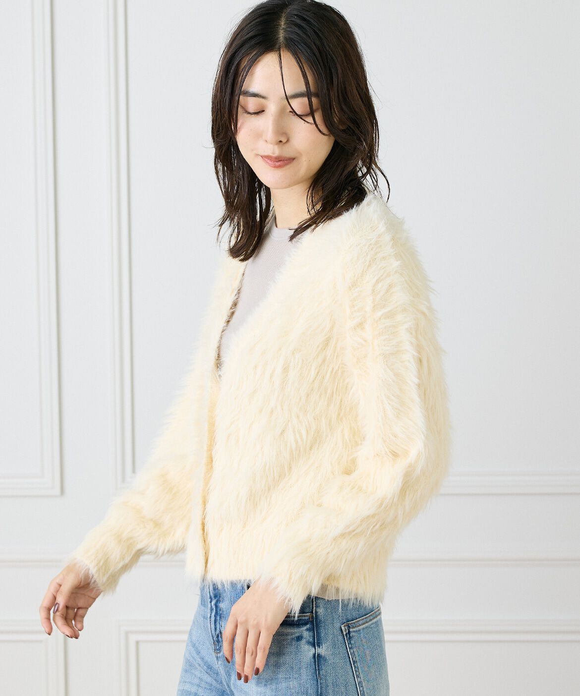 INED「Vネックファーカーディガン《YVON》」|カーディガン|