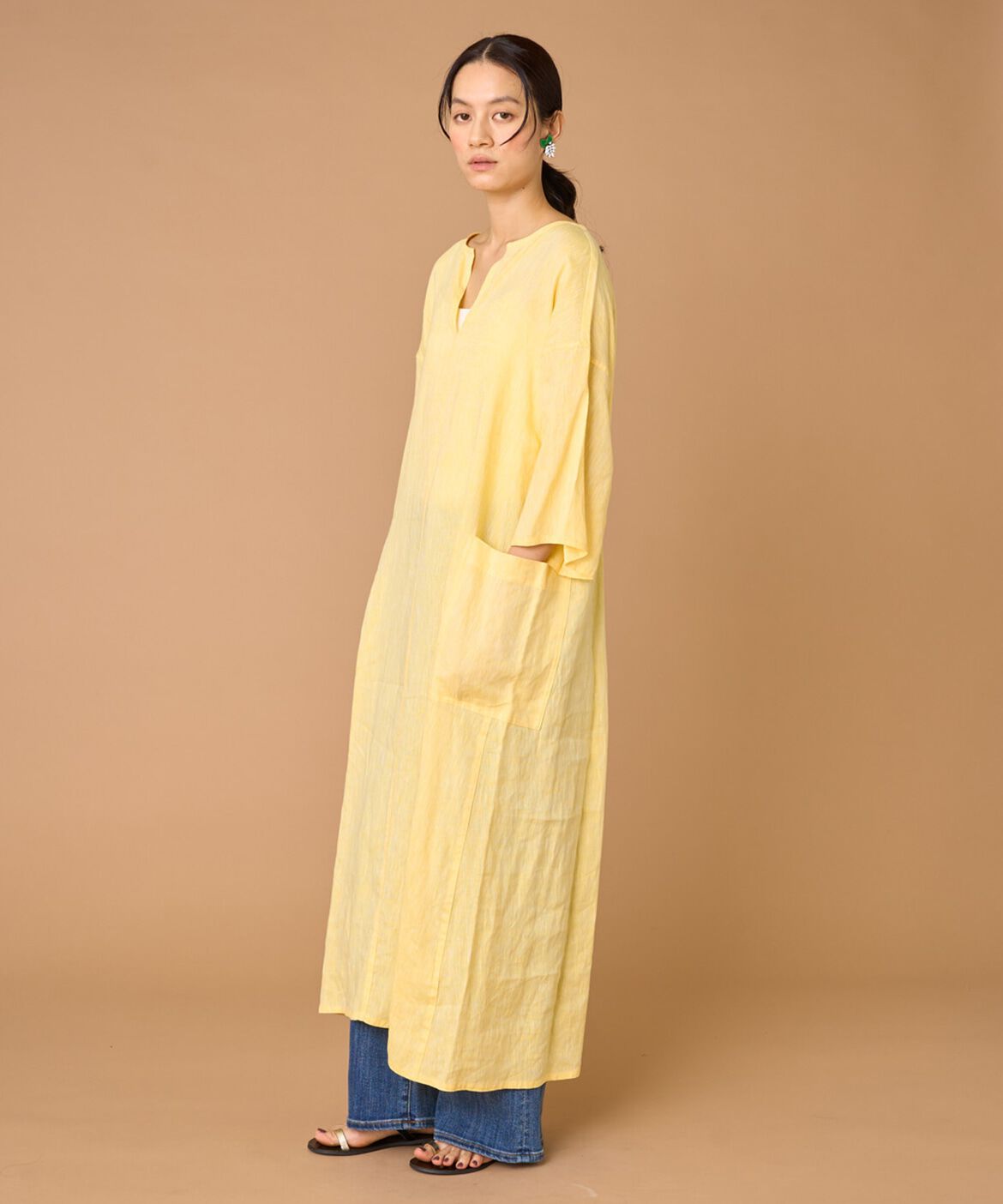 INED「TICCA リネン半袖ワンピース TBBS-313」|その他|イエロー