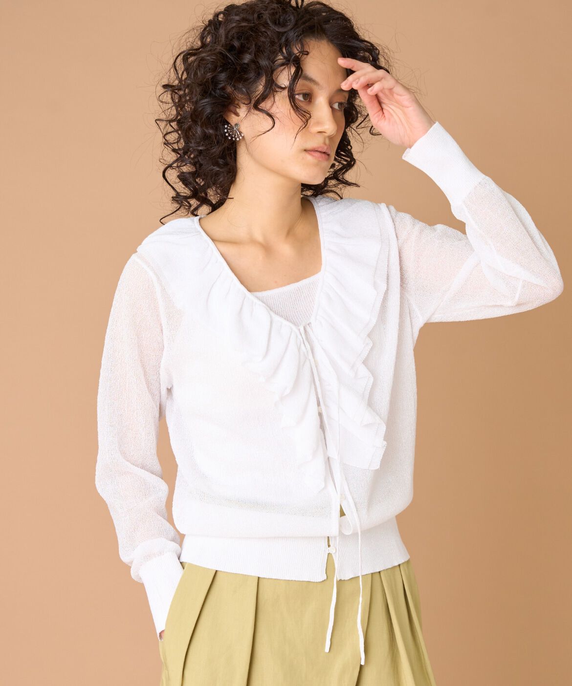 la veille by SUPERIOR CLOSET「ラメニットフリルカーディガン」|カーディガン|オフホワイト1