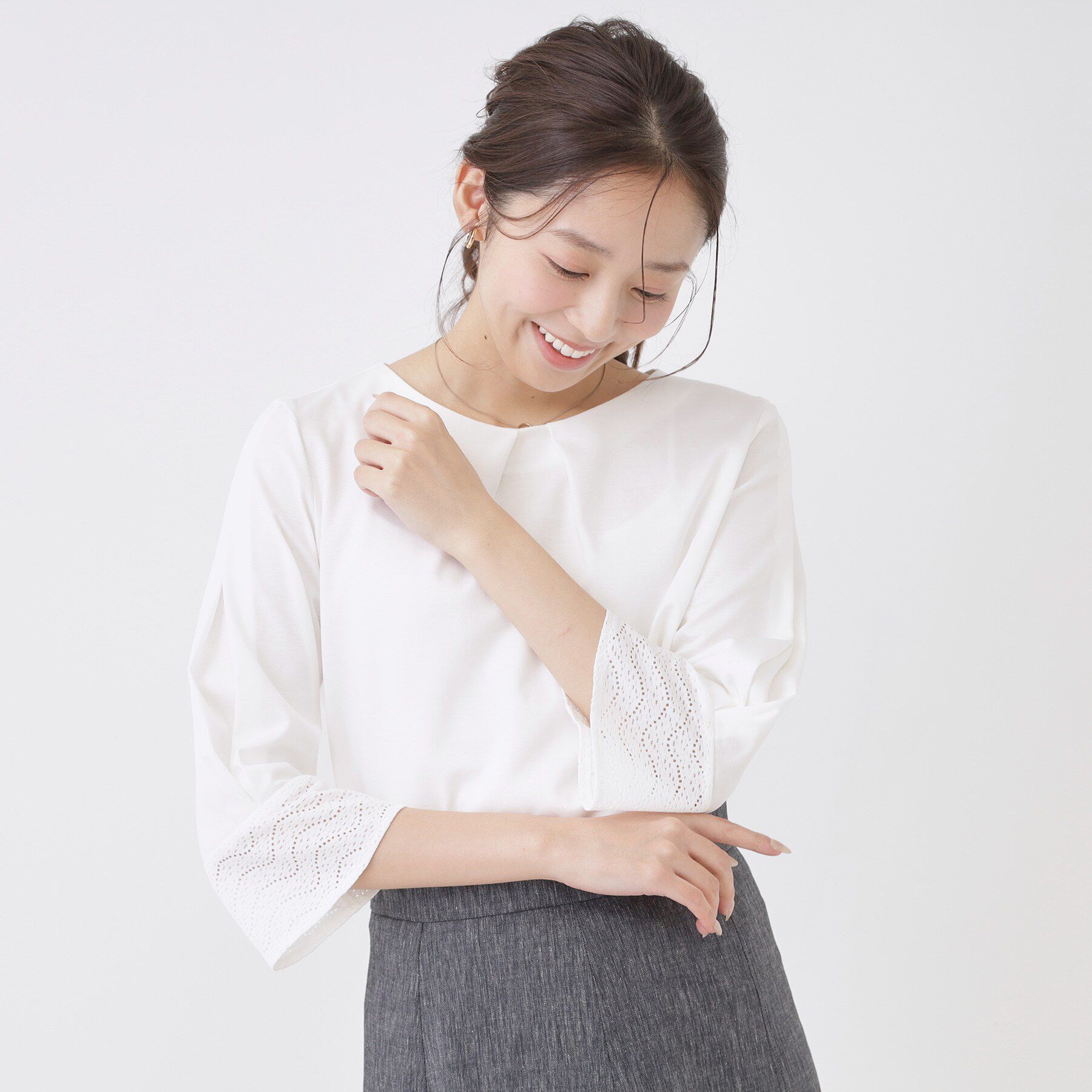 COUP DE CHANCE「【手洗い可／日本製】レースドッキングのカットソー」|Tシャツ・カットソー|