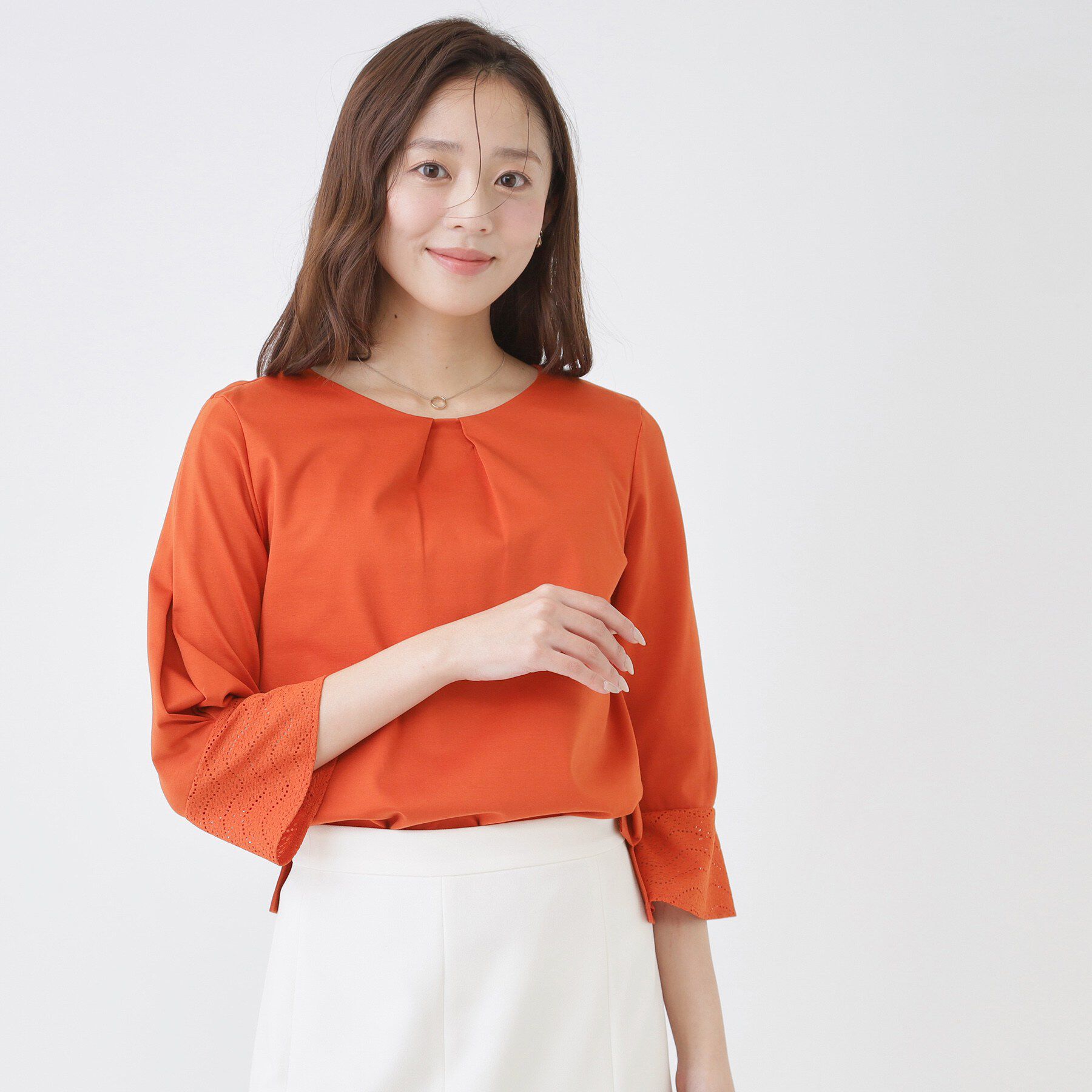 COUP DE CHANCE「【手洗い可／日本製】レースドッキングのカットソー」|Tシャツ・カットソー|オレンジ(067)