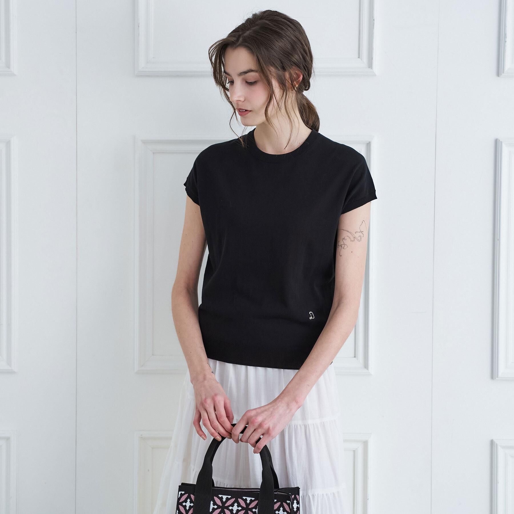 DRESSTERIOR「コットンシルクフレンチスリーブニット」|ニット・セーター|