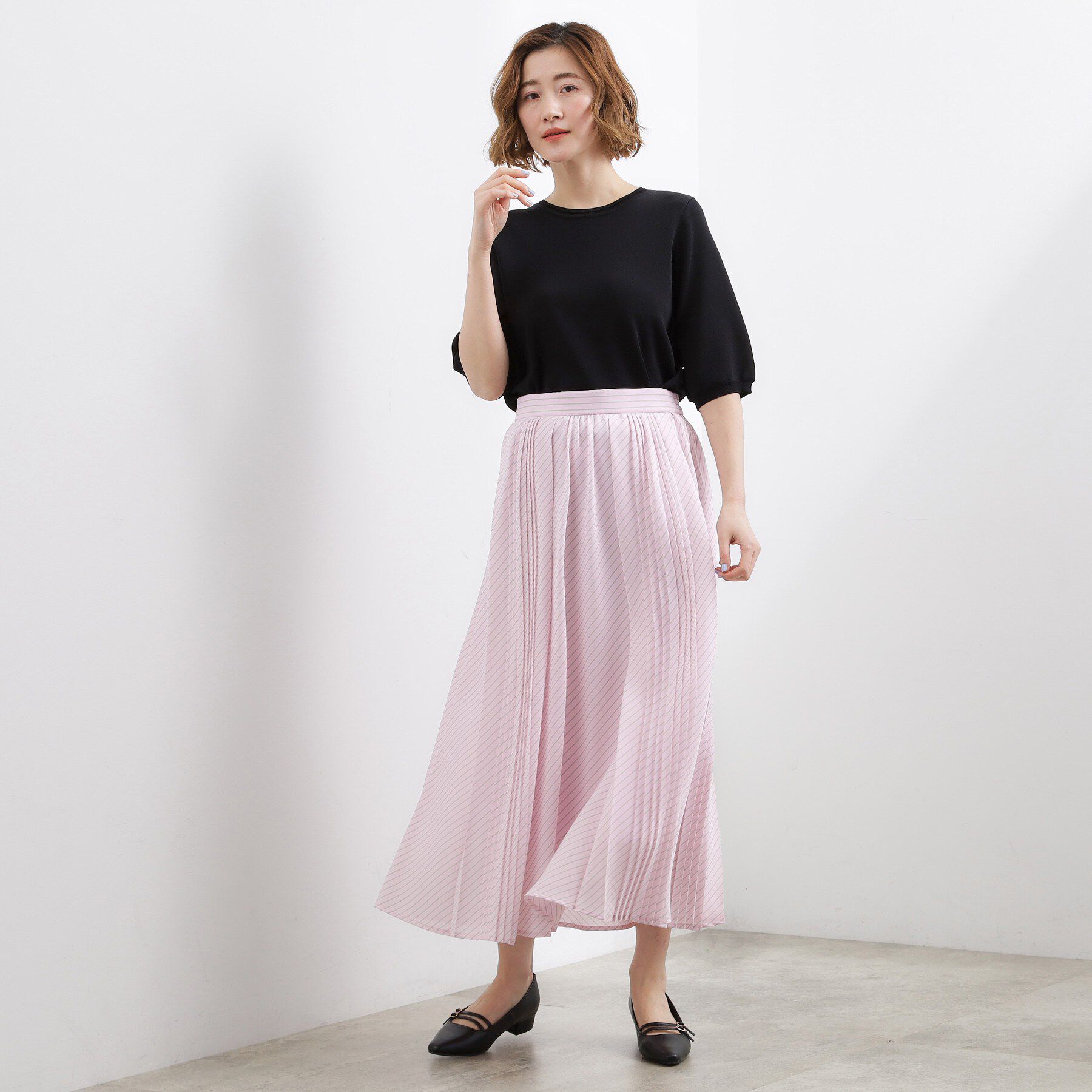 grove「動くたびに表情が生まれる　軽やかストライププリーツスカート」|スカート|