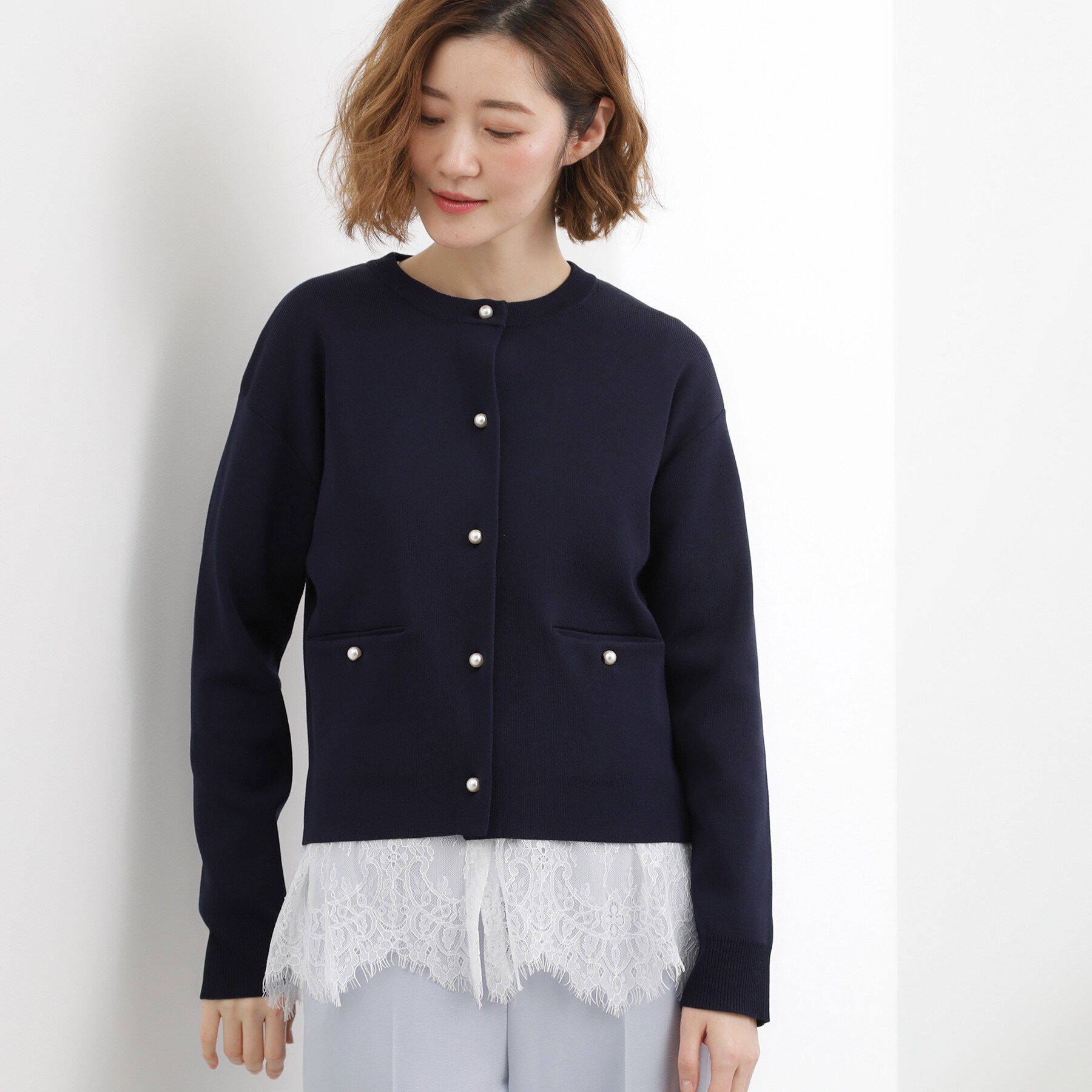 grove「【SETUP対応】パール調釦ニットカーディガン」|カーディガン|
