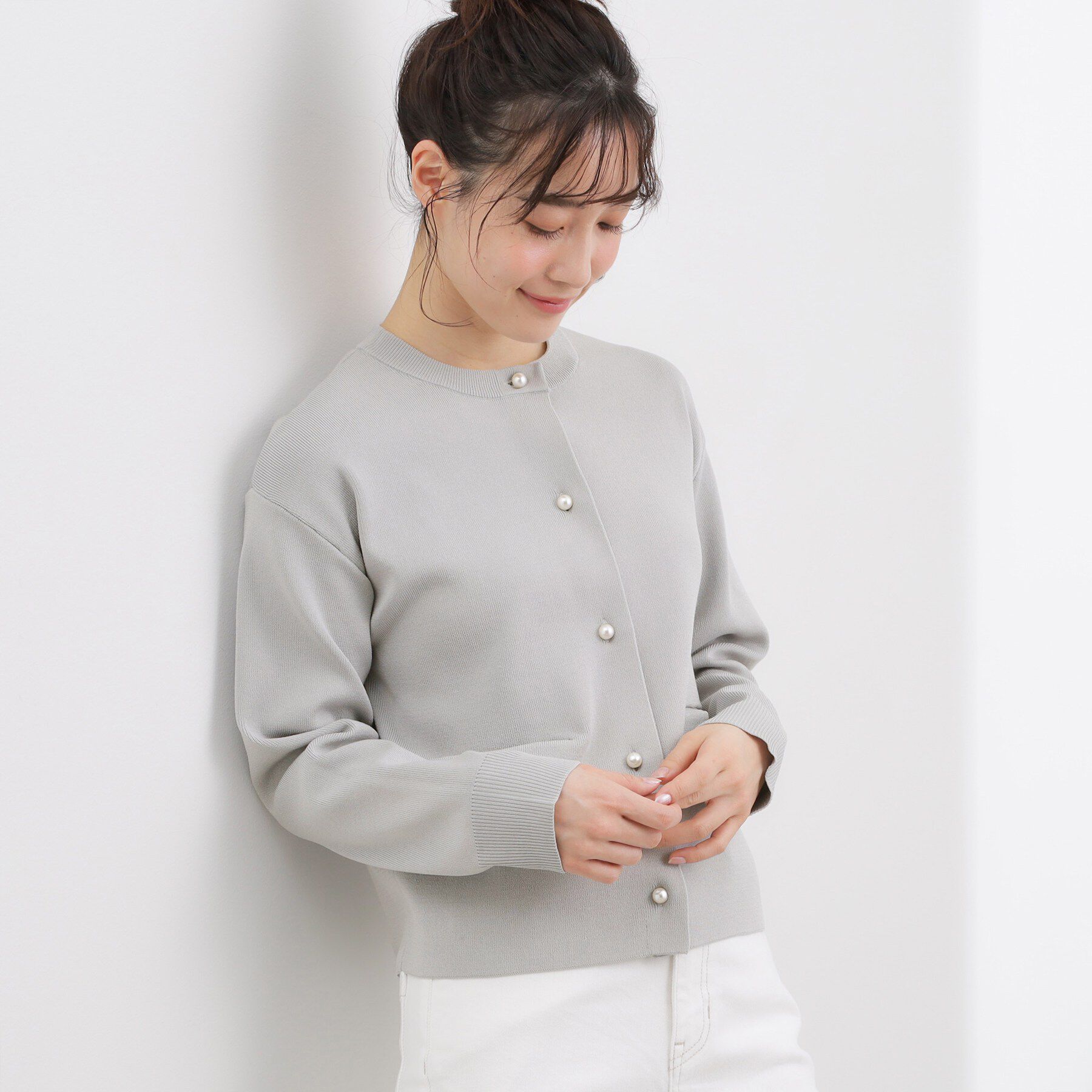 grove「【SETUP対応】パール調釦ニットカーディガン」|カーディガン|