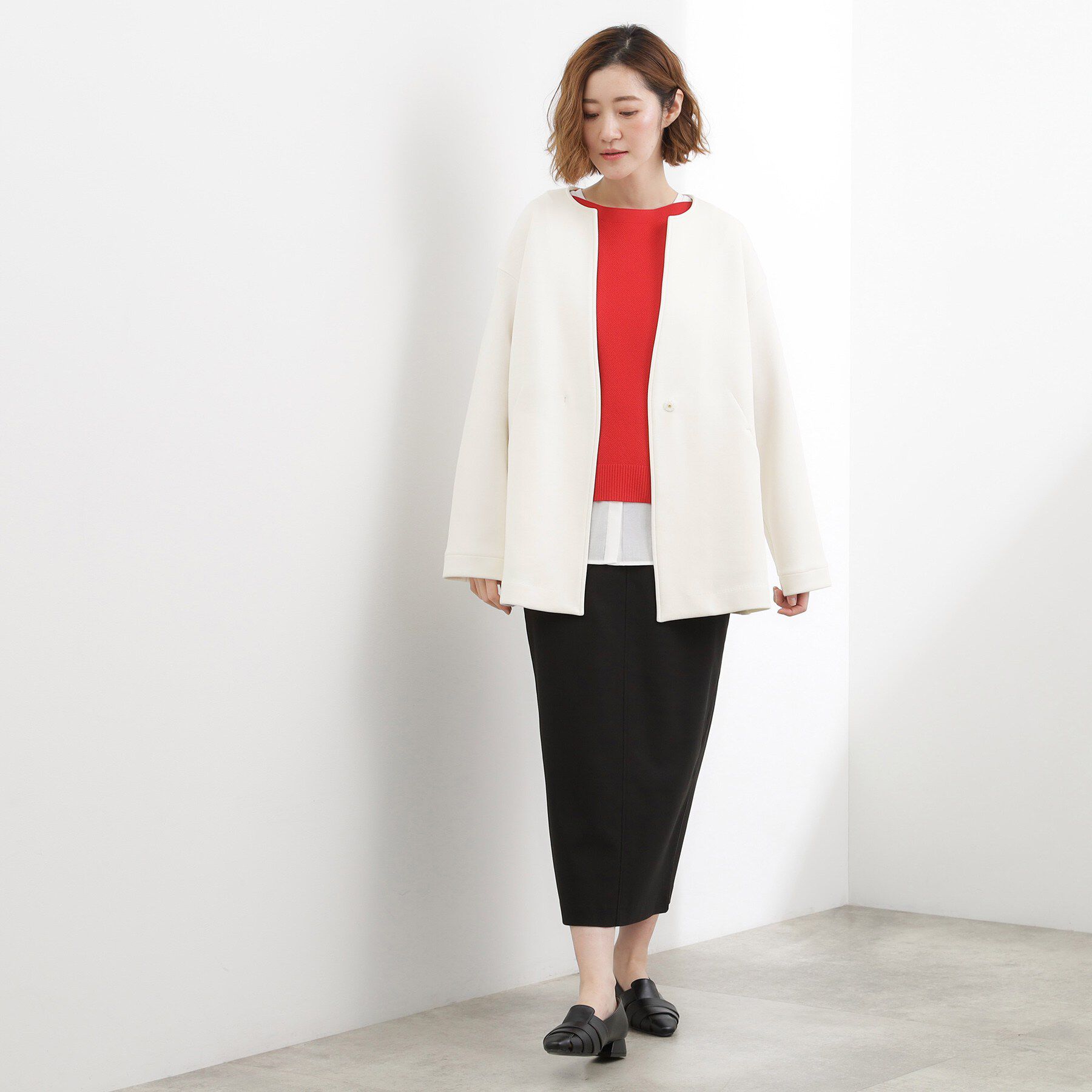 grove「ダンボールジャージ ノーカラーミドルコート」|ノーカラーコート|