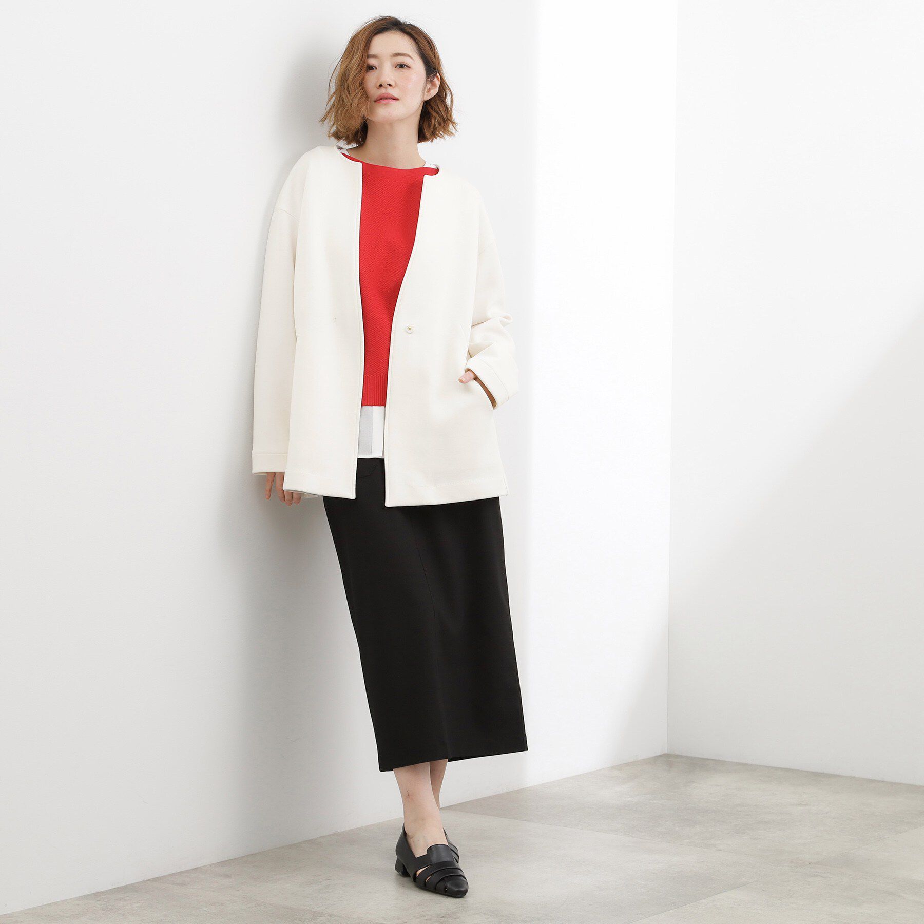 grove「ダンボールジャージ ノーカラーミドルコート」|ノーカラーコート|