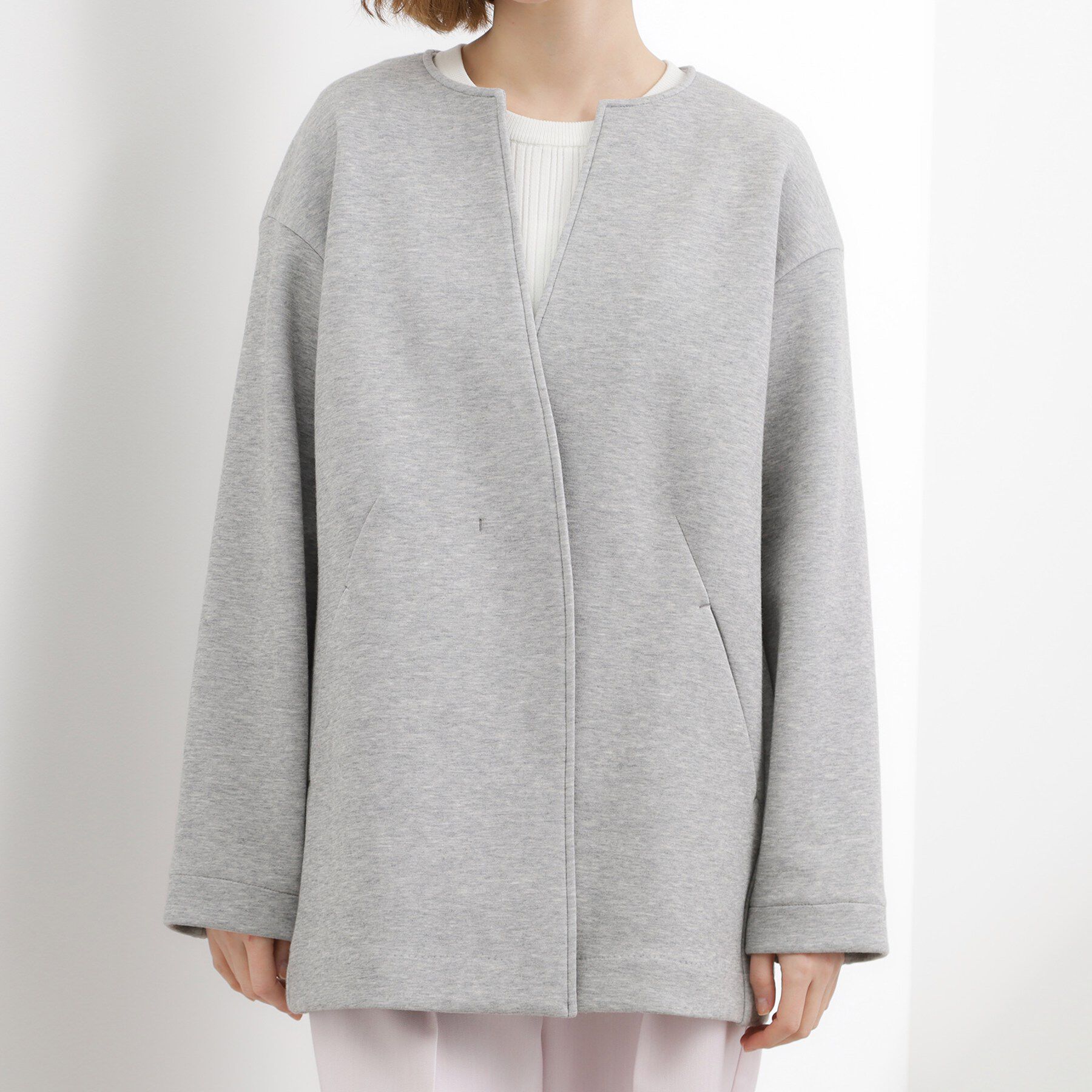 grove「ダンボールジャージ ノーカラーミドルコート」|ノーカラーコート|