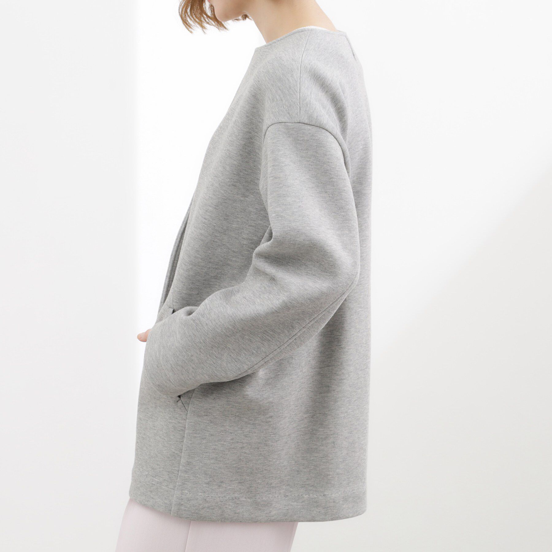 grove「ダンボールジャージ ノーカラーミドルコート」|ノーカラーコート|