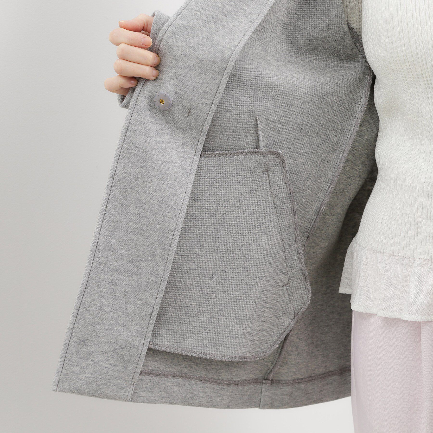 grove「ダンボールジャージ ノーカラーミドルコート」|ノーカラーコート|