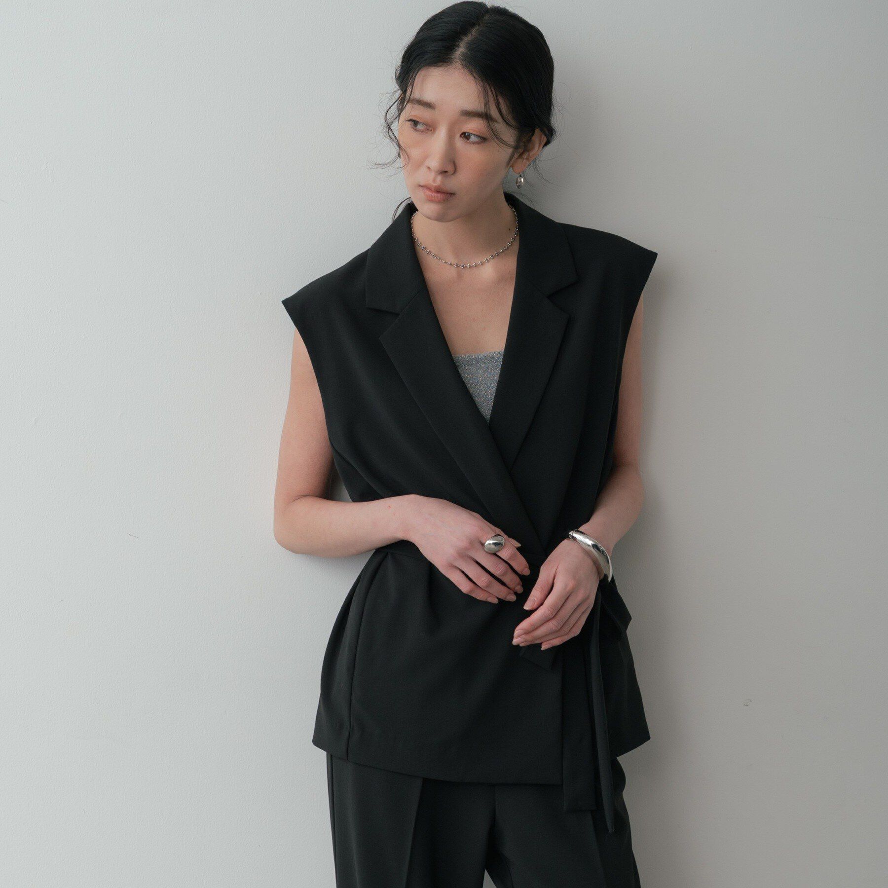 GALLEST「Comfy SET UP｜ベルテッドジレ【セットアップ対応／通勤／カセット服】」|ベスト・ジレ|ブラック(019)