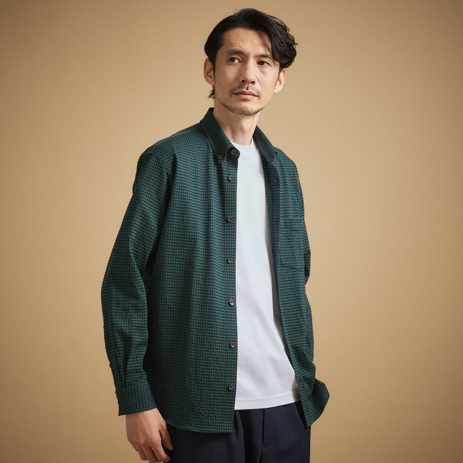 TAKEO KIKUCHI「【抗菌防臭】サッカーギンガムチェック ボタンダウンシャツ」|シャツ・ブラウス|グリーン(224)