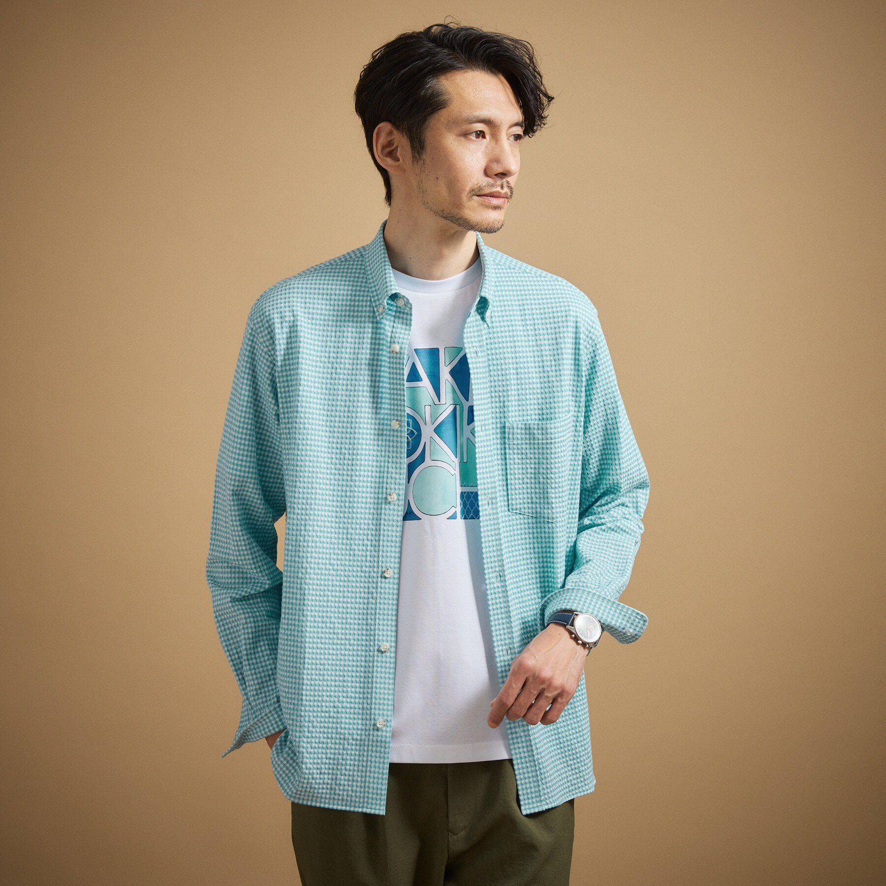 TAKEO KIKUCHI「【抗菌防臭】サッカーギンガムチェック ボタンダウンシャツ」|シャツ・ブラウス|ブルー(292)