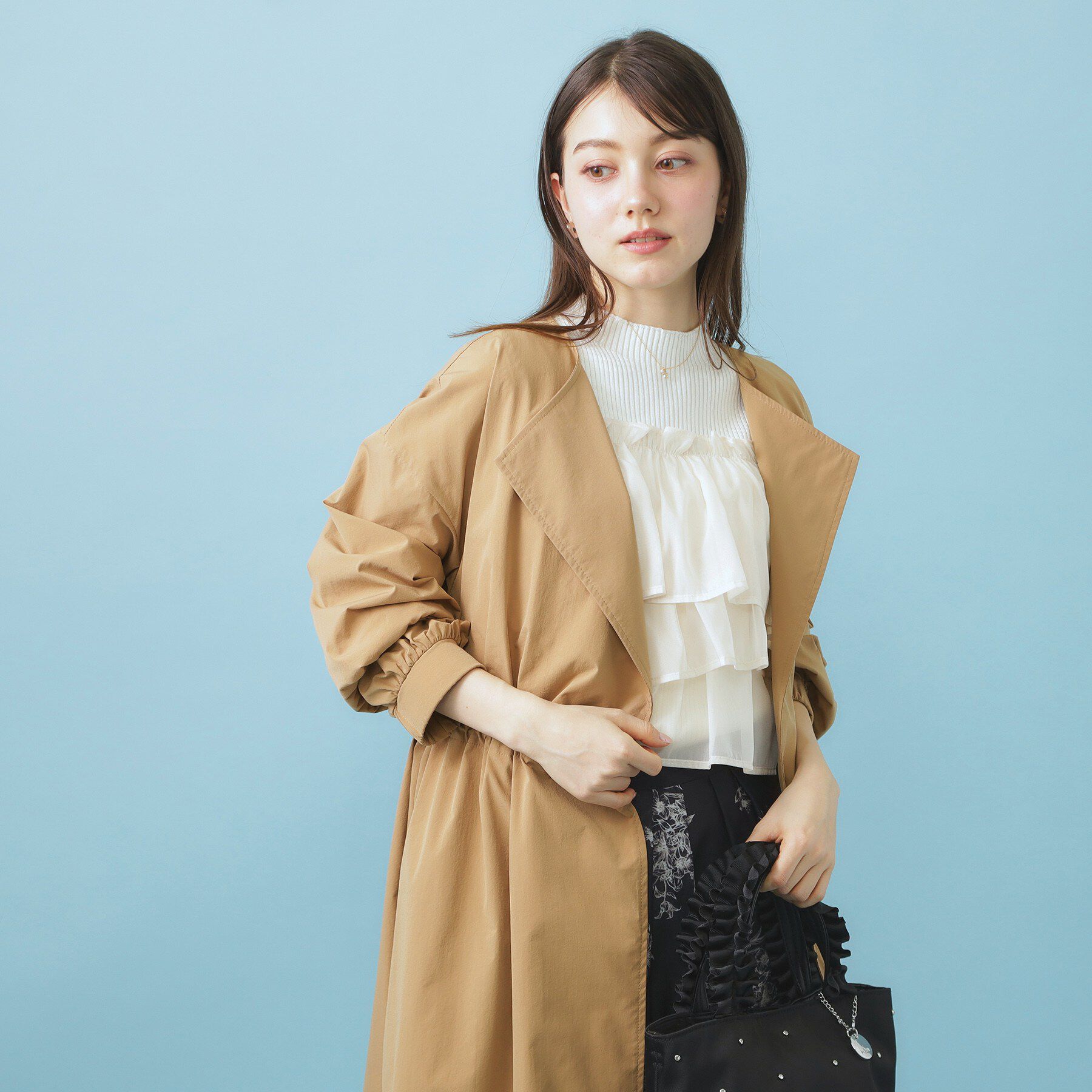 index「ヴィンテージクロスノーカラーロングコート【洗濯機OK/ストレッチ/イージーアイロン】」|ノーカラーコート|