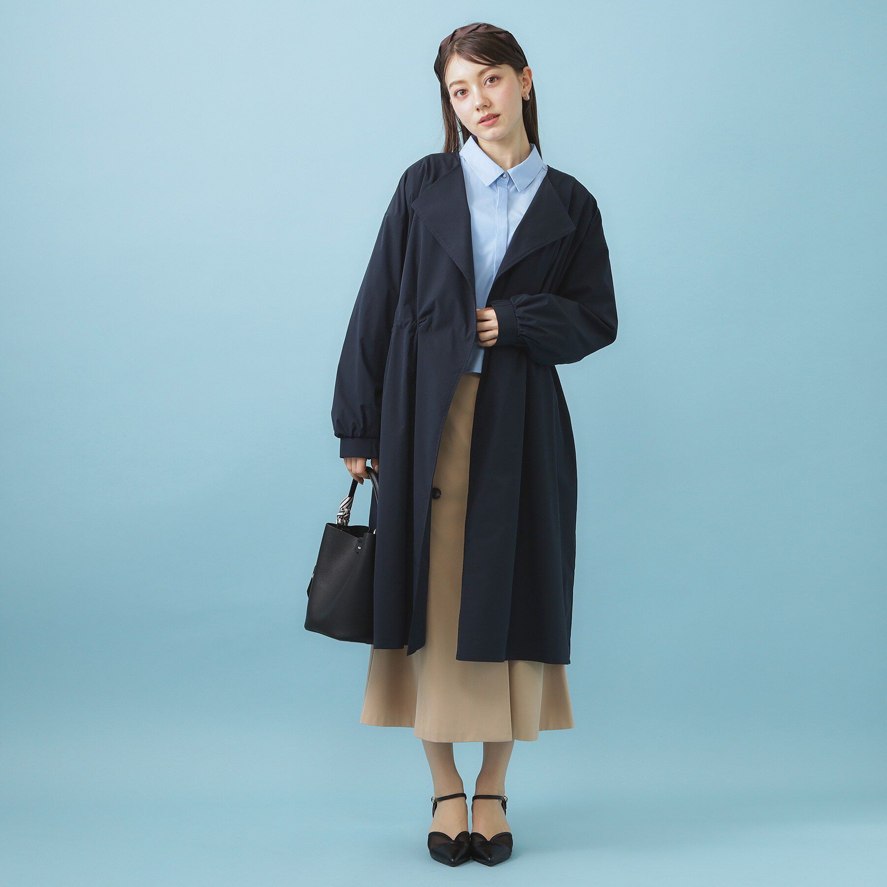 index「ヴィンテージクロスノーカラーロングコート【洗濯機OK/ストレッチ/イージーアイロン】」|ノーカラーコート|